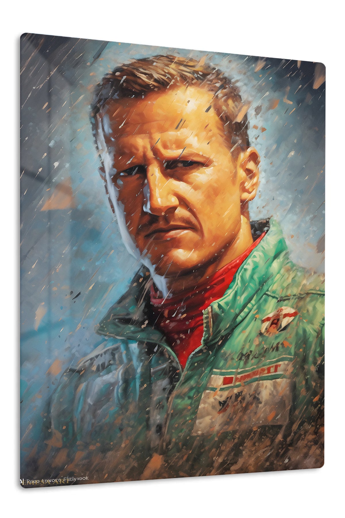 Focused Athlete in the Rain premium metal wall art – front view