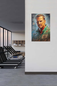 Focused Athlete in the Rain metal wall art displayed in a contemporary living space