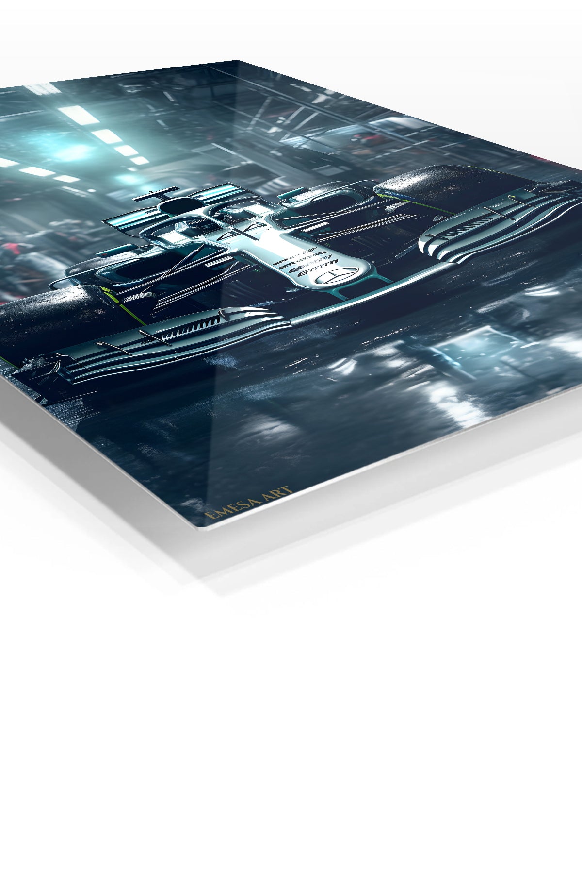 Midnight Formula Race Car premium metal wall art – angled view