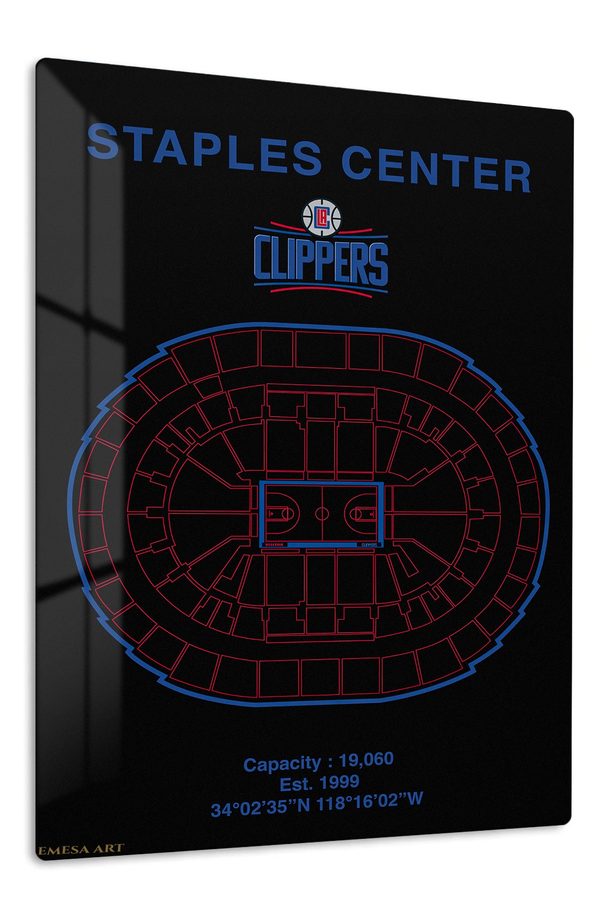 Staples Center Clippers Arena Blueprint premium metal wall art – front view
