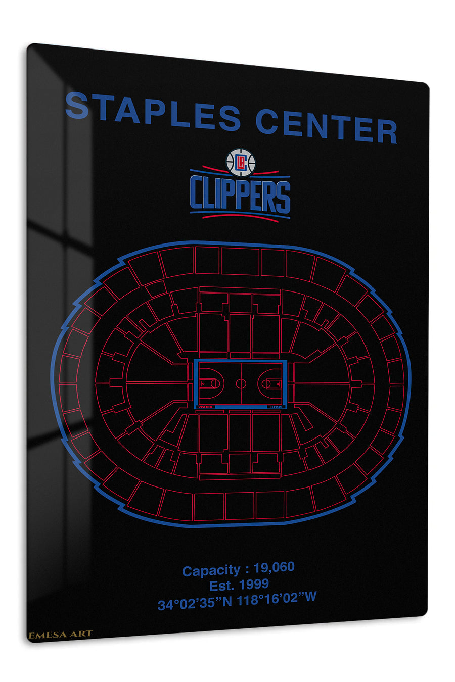 Staples Center Clippers Arena Blueprint premium metal wall art – front view