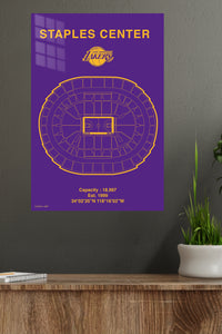 Staples Center Basketball Arena Seating Plan metal wall art displayed in a modern interior