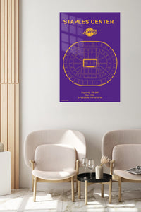 Staples Center Basketball Arena Seating Plan metal wall art displayed in a contemporary living space