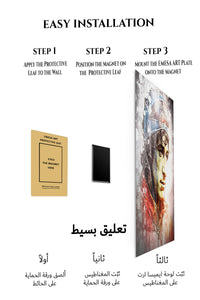 Magnetic mounting installation guide for Sailor Portrait in Splattered Ink metal wall art