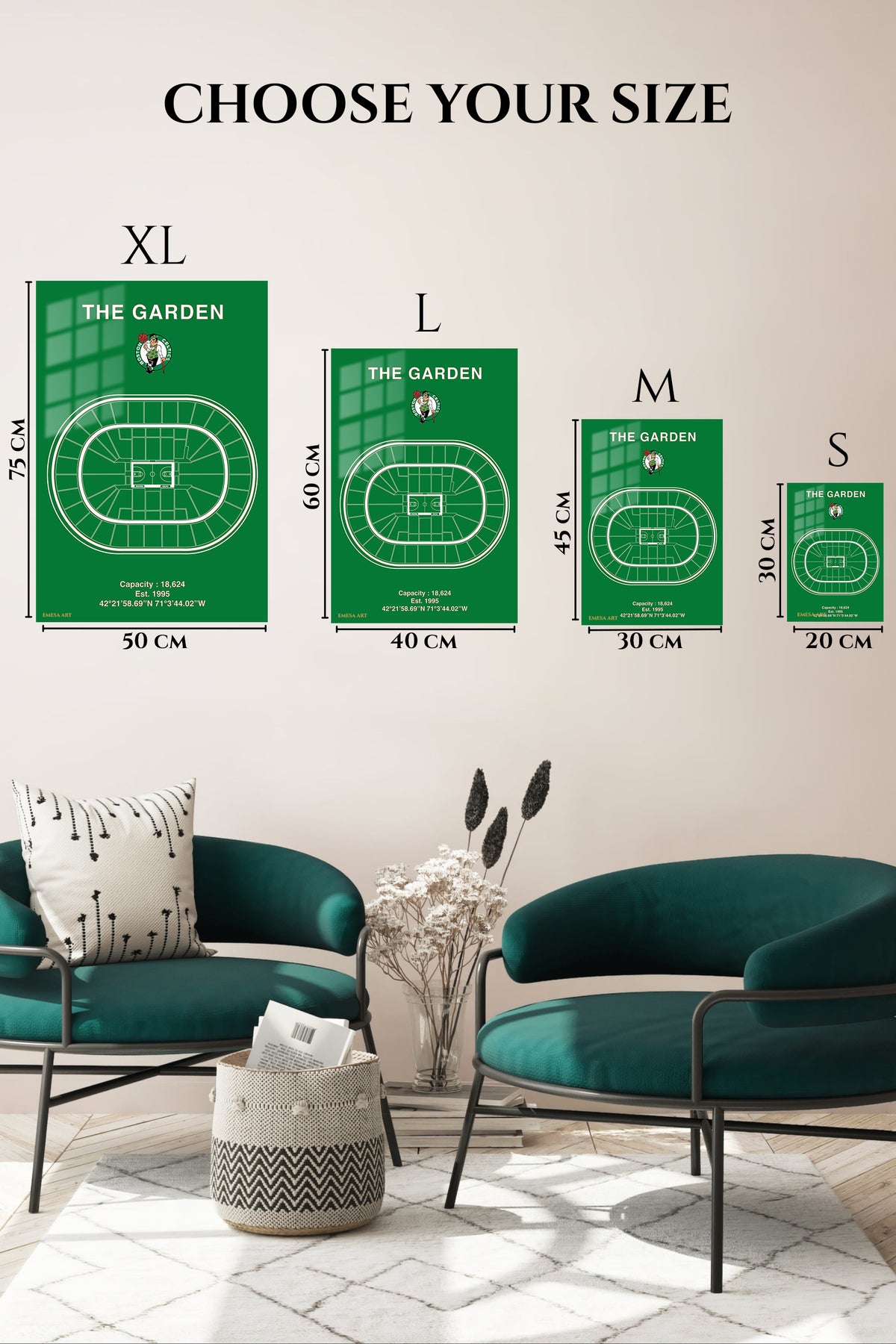 EMESA metal wall art size comparison guide for The Garden Basketball Arena Seating Plan