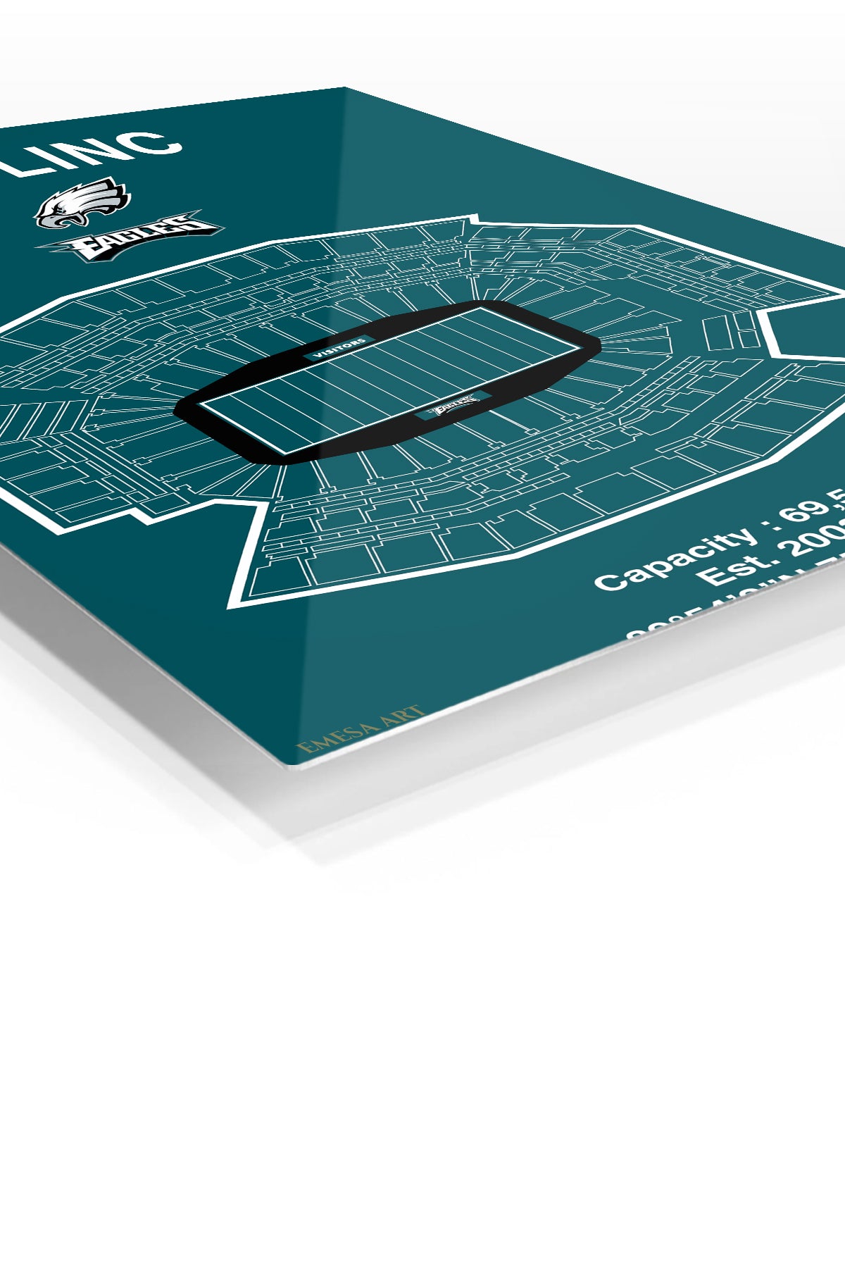 Football Stadium Seating Map premium metal wall art – angled view