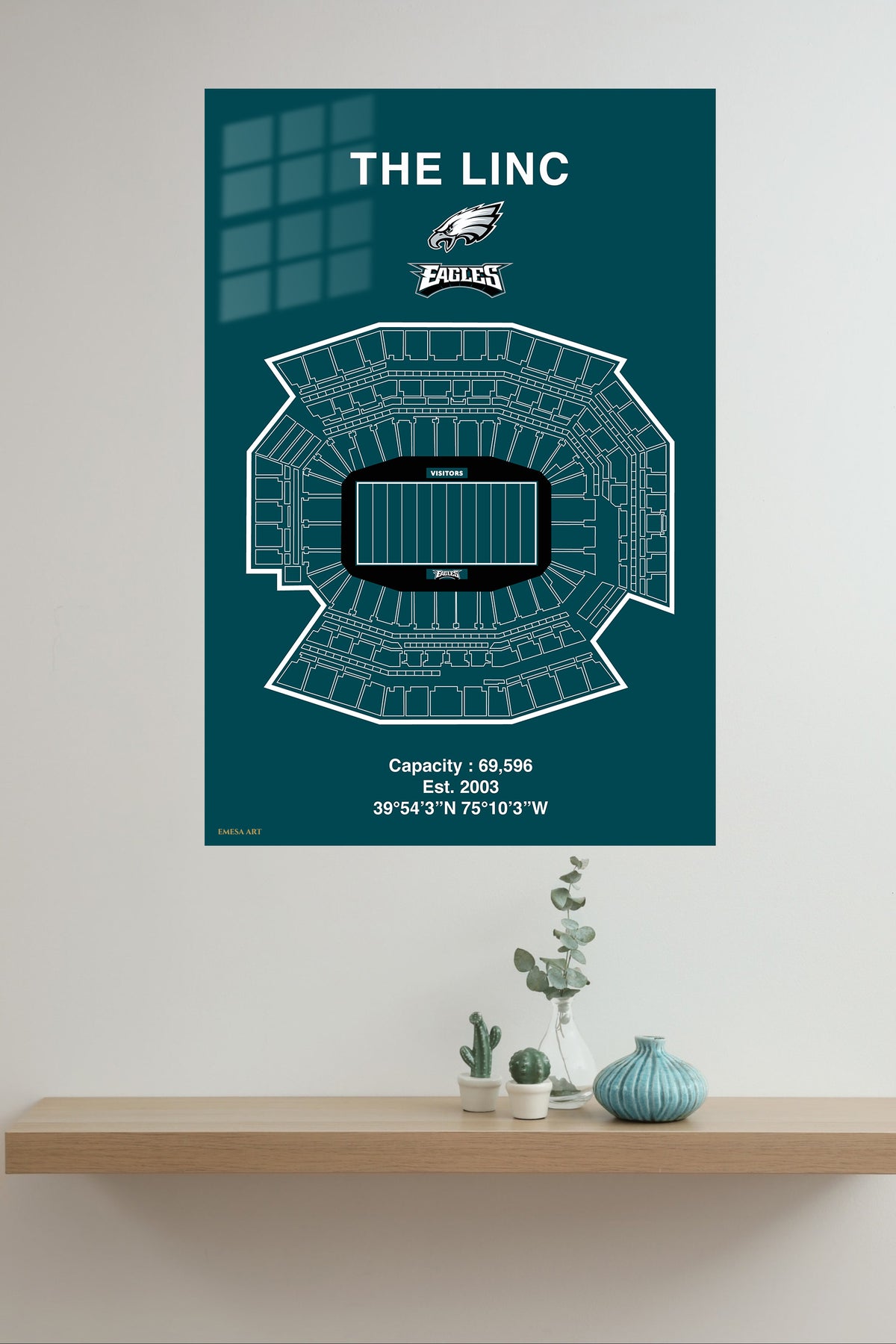 Football Stadium Seating Map metal wall art displayed in a modern interior