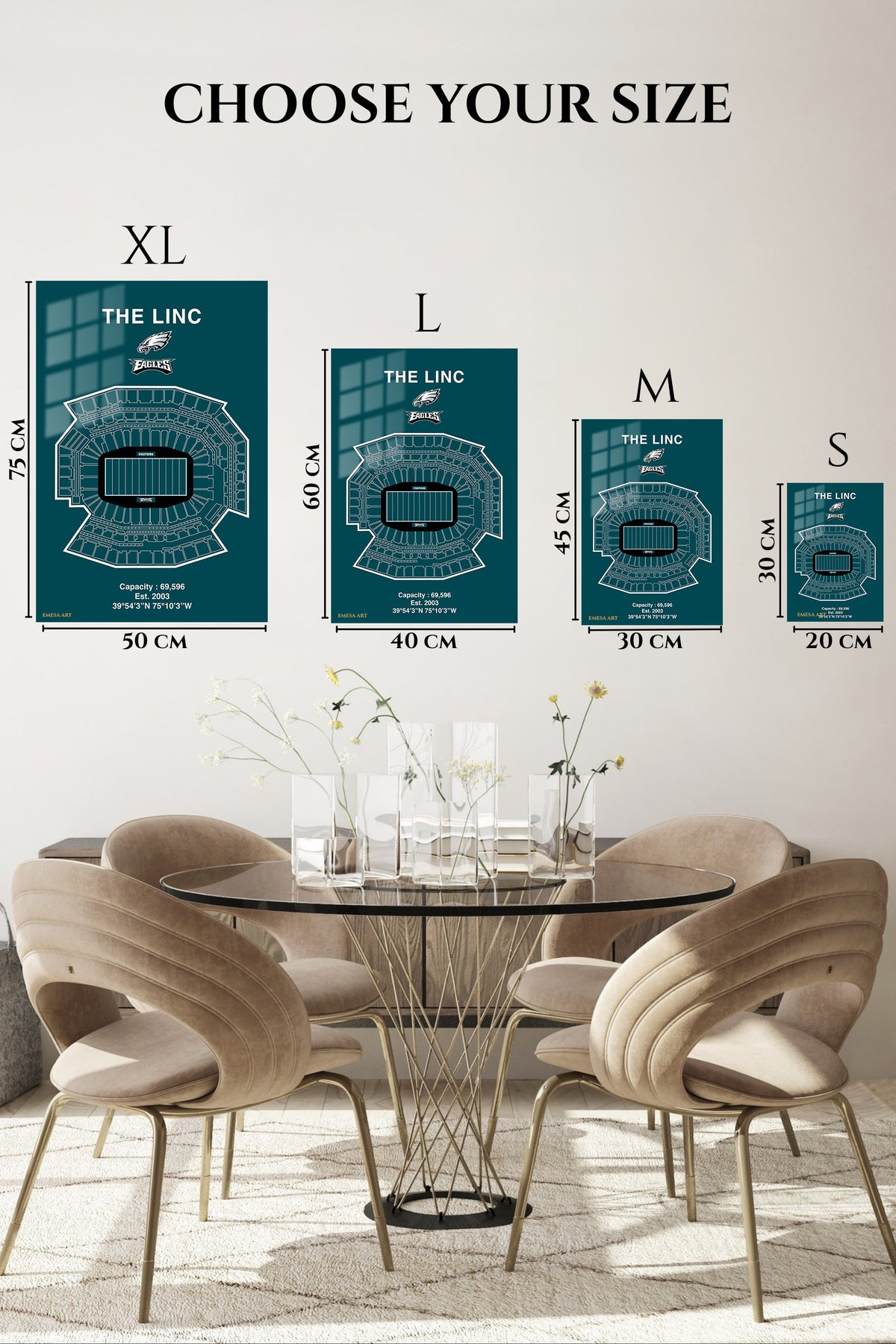 EMESA metal wall art size comparison guide for Football Stadium Seating Map