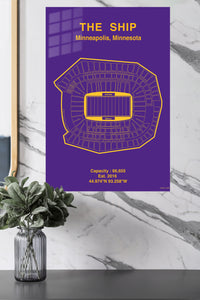 Minneapolis Football Stadium Seating Map metal wall art displayed in a modern interior