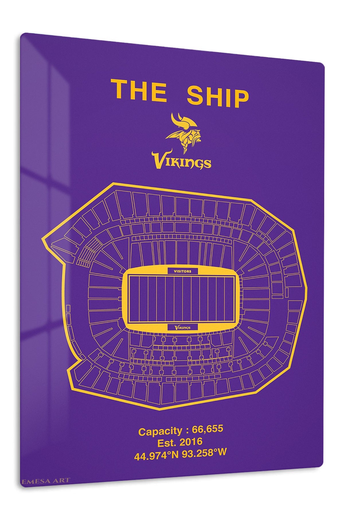 Purple and Gold Stadium Seating Chart premium metal wall art – front view