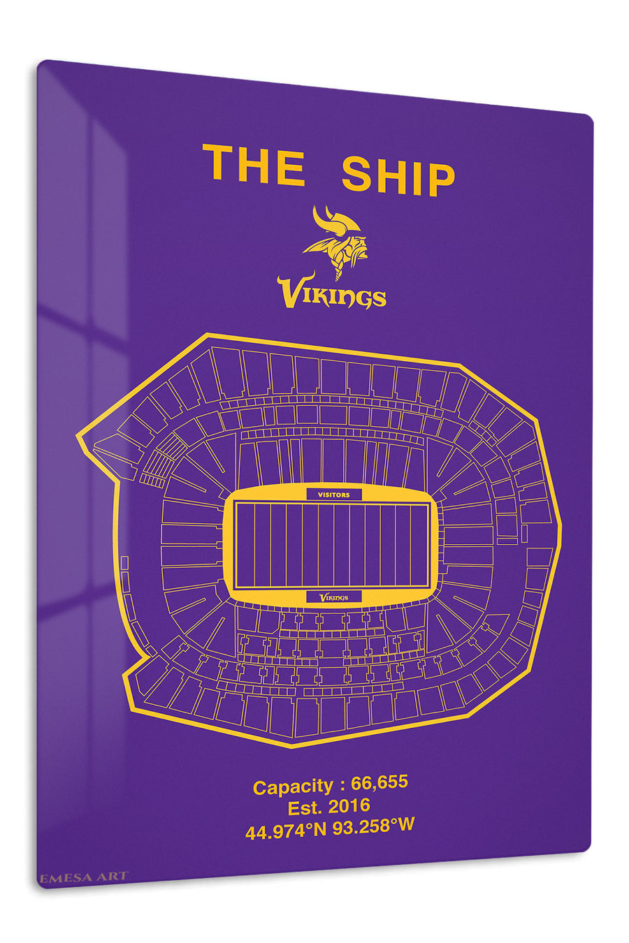 Purple and Gold Stadium Seating Chart premium metal wall art – front view