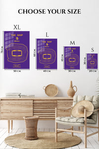 EMESA metal wall art size comparison guide for Purple and Gold Stadium Seating Chart