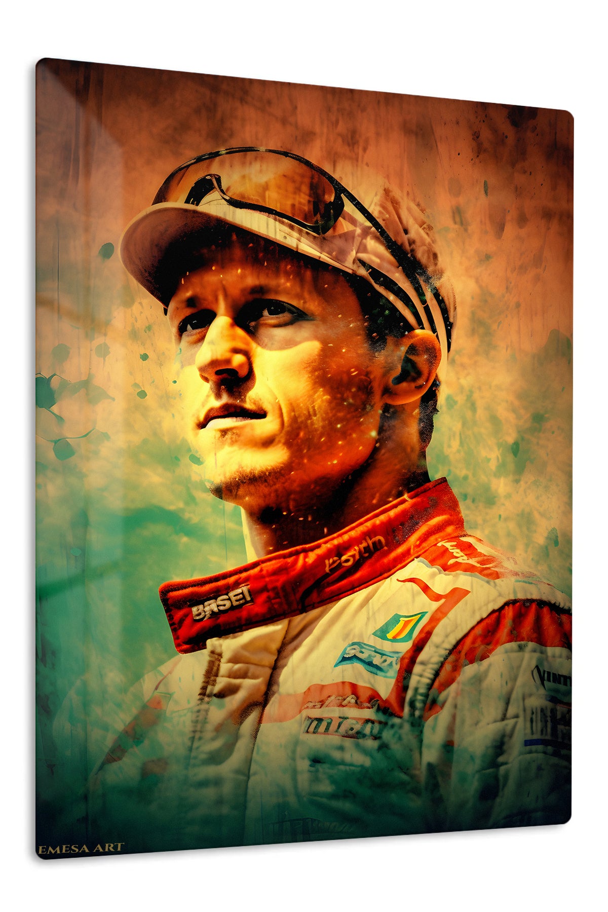 Vintage Racing Driver Portrait premium metal wall art – front view