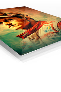 Vintage Racing Driver Portrait premium metal wall art – angled view