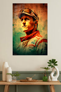 Vintage Racing Driver Portrait metal wall art displayed in a modern interior