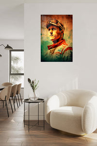 Vintage Racing Driver Portrait metal wall art displayed in a contemporary living space