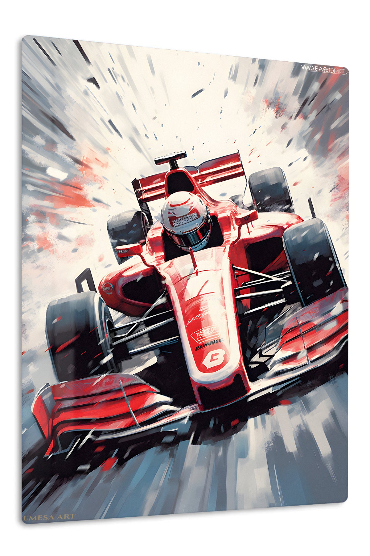 Red Formula Racing Car Burst premium metal wall art – front view