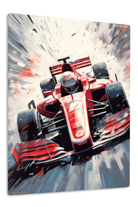 Red Formula Racing Car Burst premium metal wall art – front view
