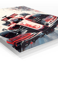 Red Formula Racing Car Burst premium metal wall art – angled view