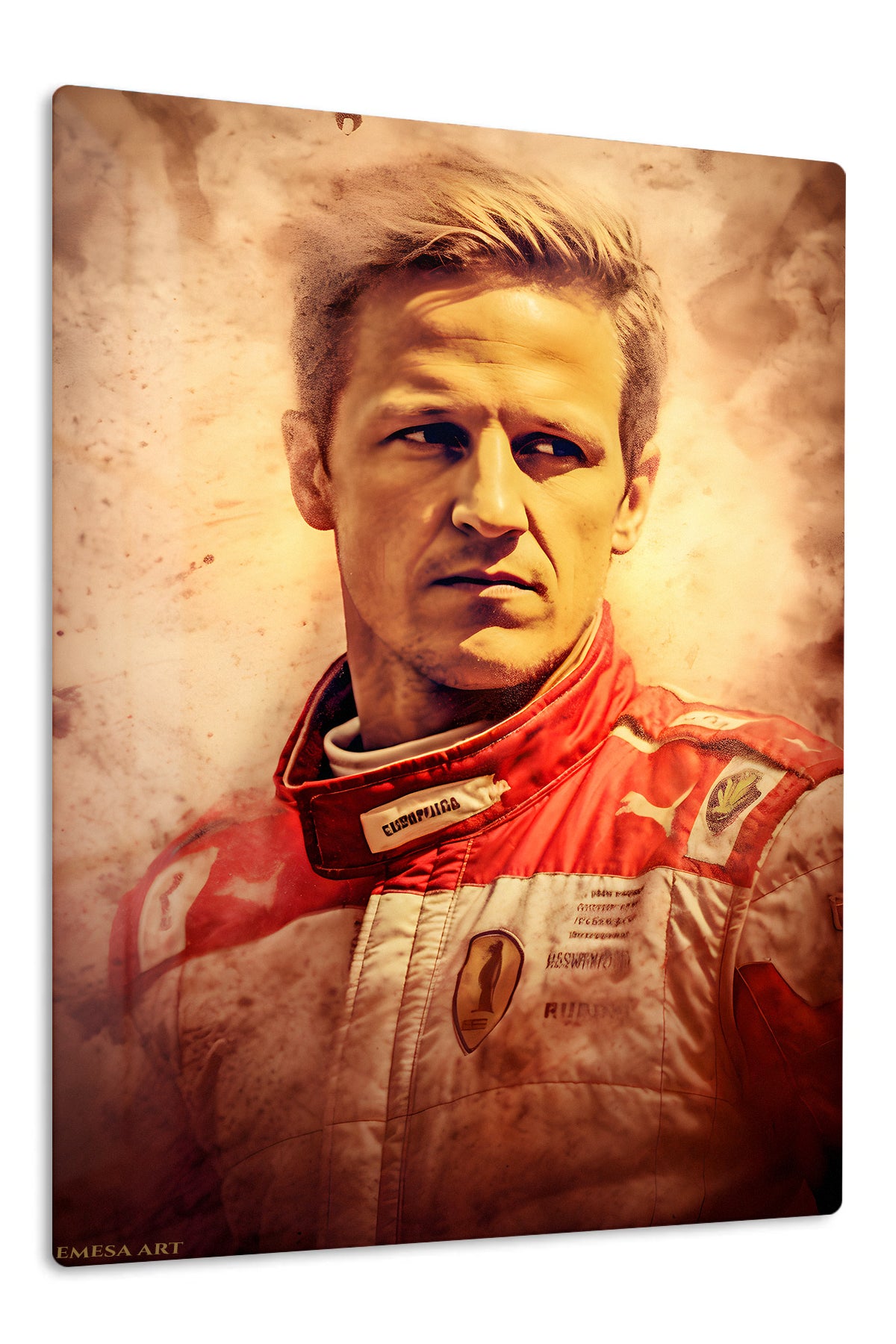 Vintage Racing Driver Portrait premium metal wall art – front view