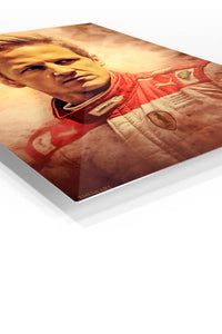 Vintage Racing Driver Portrait premium metal wall art – angled view
