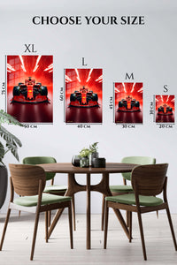 EMESA metal wall art size comparison guide for Crimson Formula Racer Under Track Lights