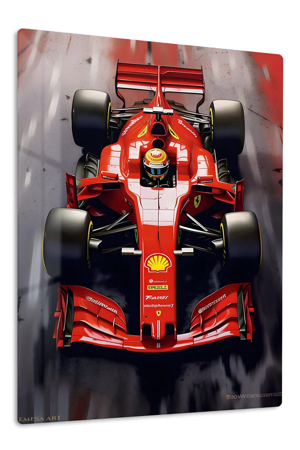 Scarlet Open-Wheel Racing Machine premium metal wall art – front view