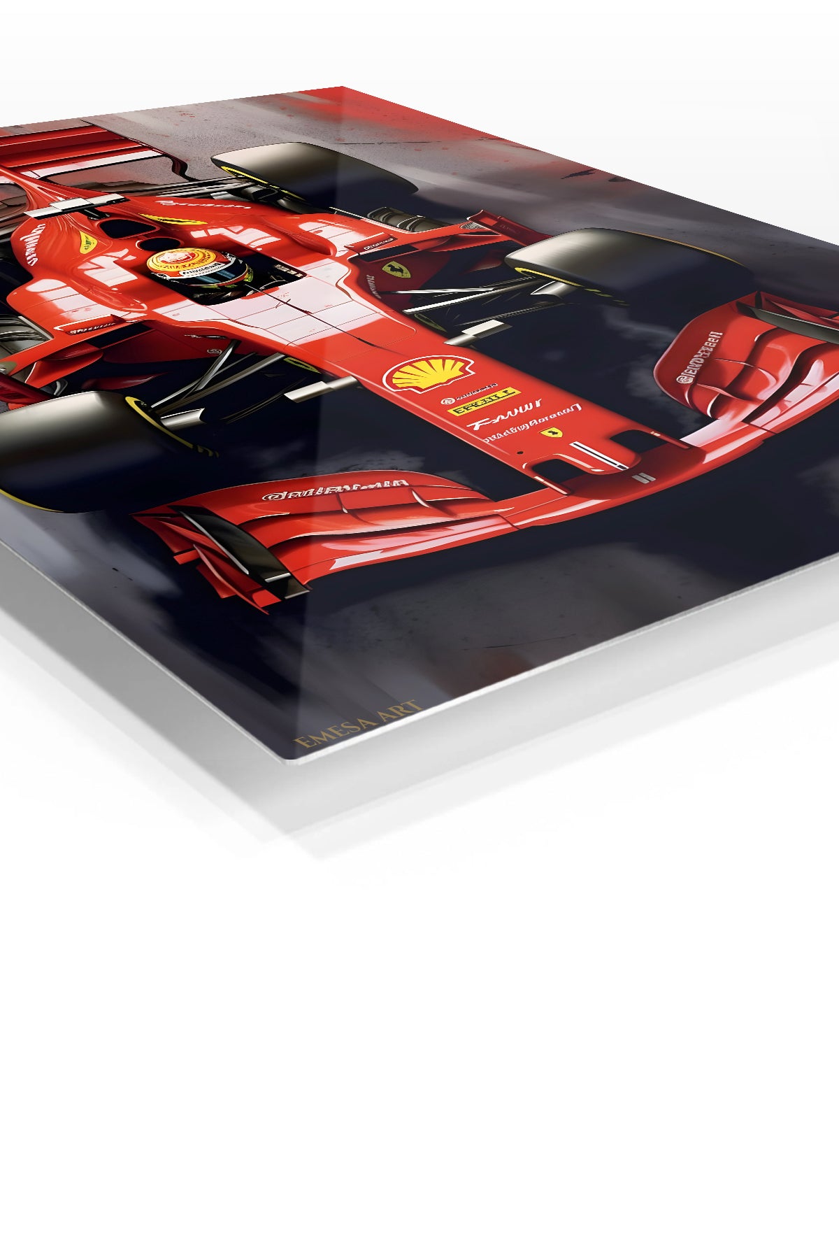 Scarlet Open-Wheel Racing Machine premium metal wall art – angled view