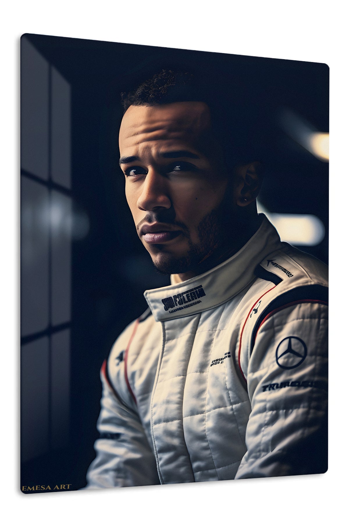 Focused Racing Driver Portrait premium metal wall art – front view
