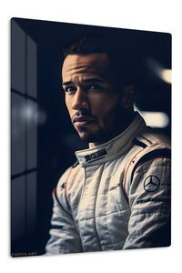 Focused Racing Driver Portrait premium metal wall art – front view