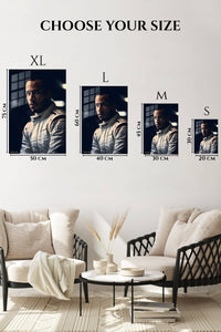 EMESA metal wall art size comparison guide for Focused Racing Driver Portrait