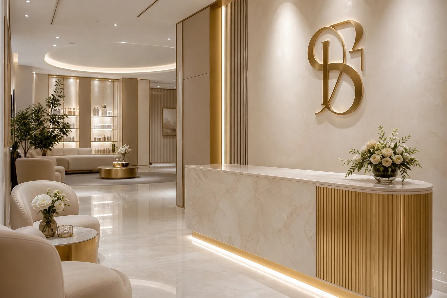 Premium metal signage in a refined reception